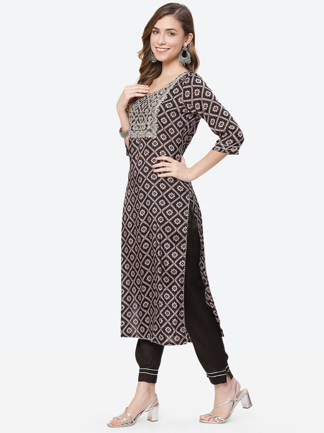 Printed Zari Work Cotton Kurta With Pant