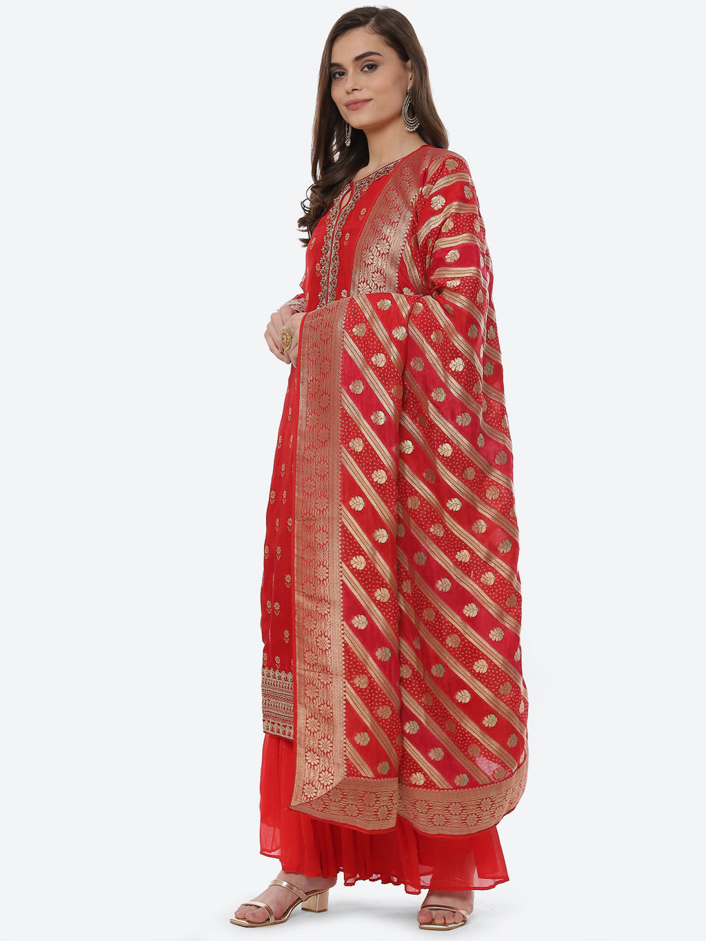 Zari Booti Neck Zari Embroidered Handloom Kurta With Garara & Dupatta