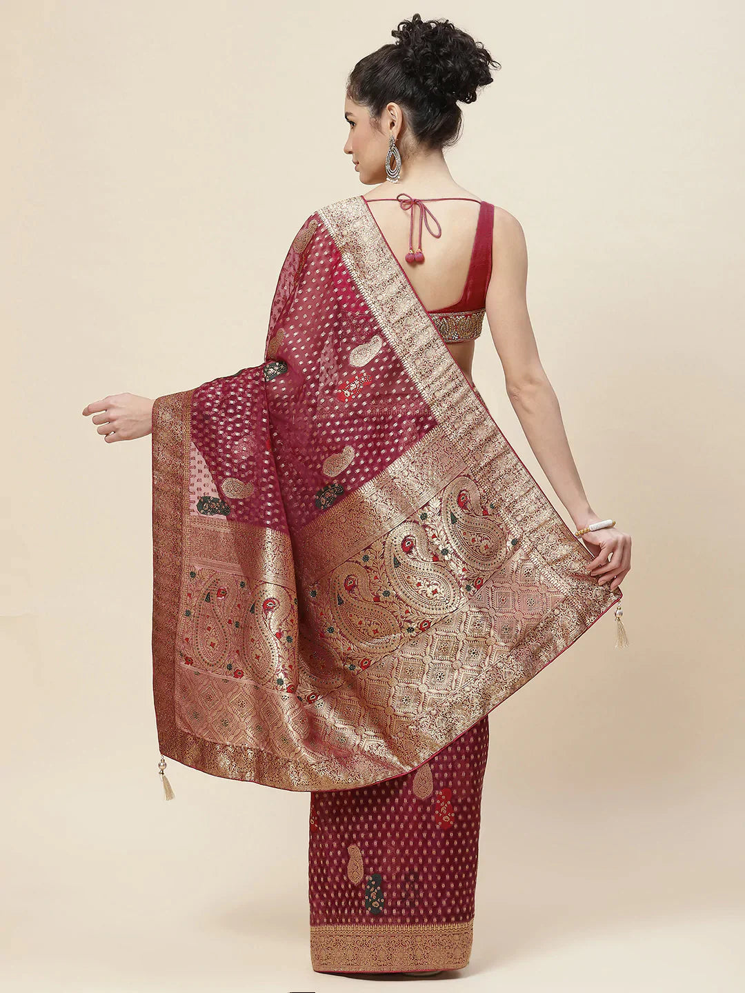Booti Work Organza Woven Saree