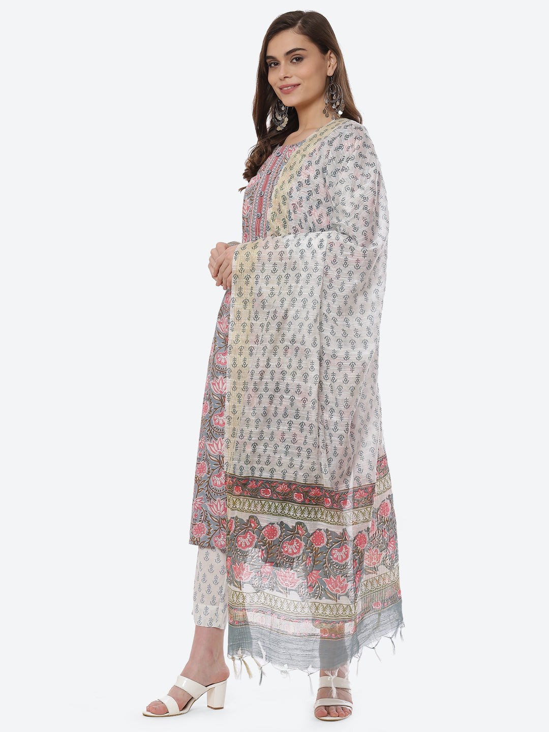 Floral Printed Cotton Kurta With Pant & Cotton Dupatta