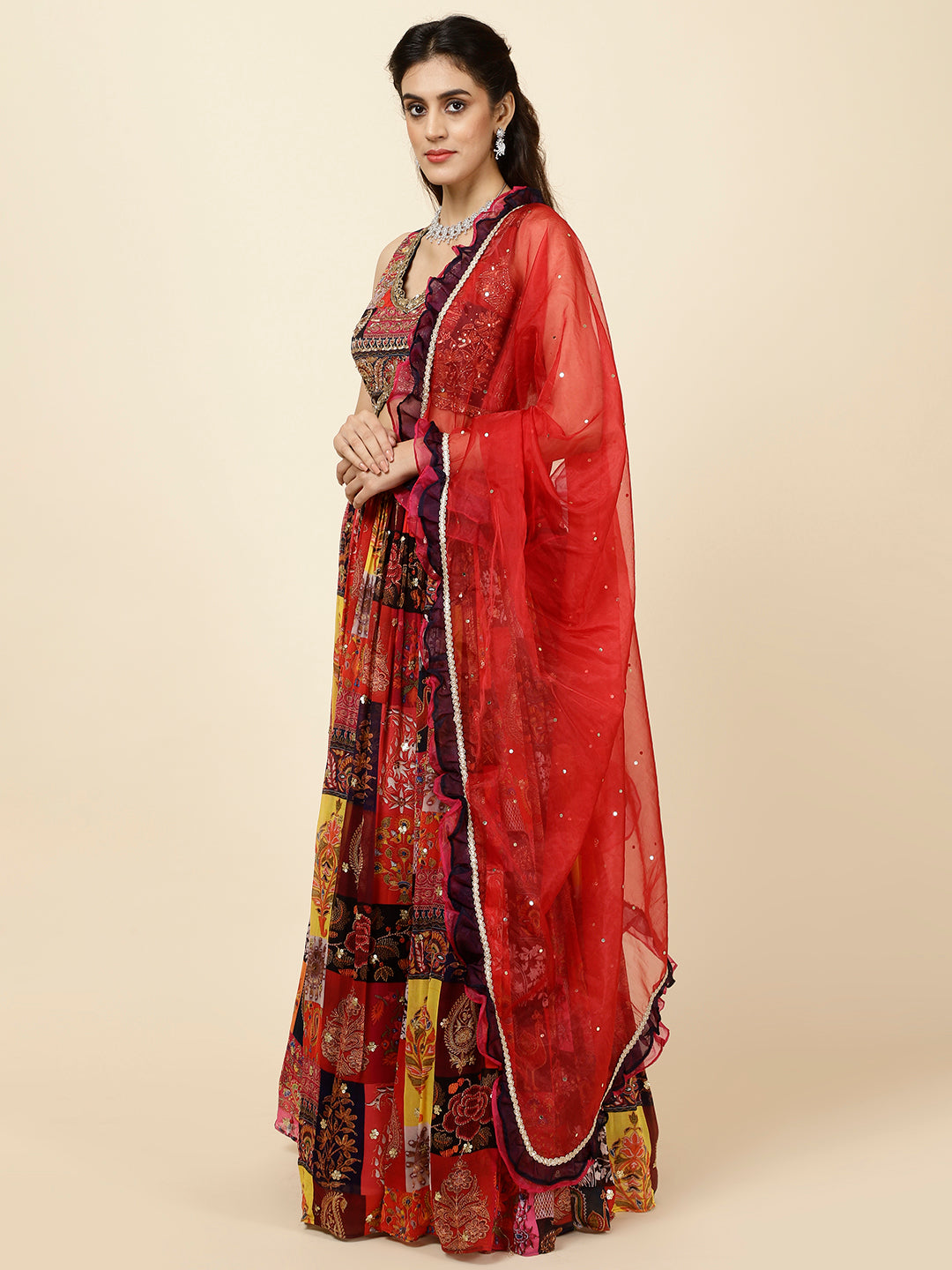 Sequence Embroidered Georgette Choli With Lehenga &amp; Dupatta