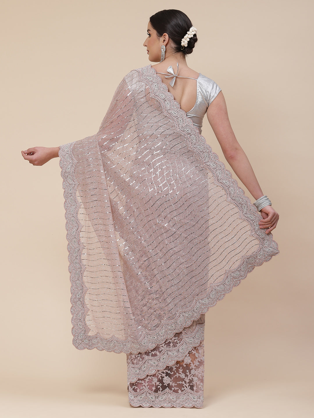 Stone work Handloom Net Embroidered Saree