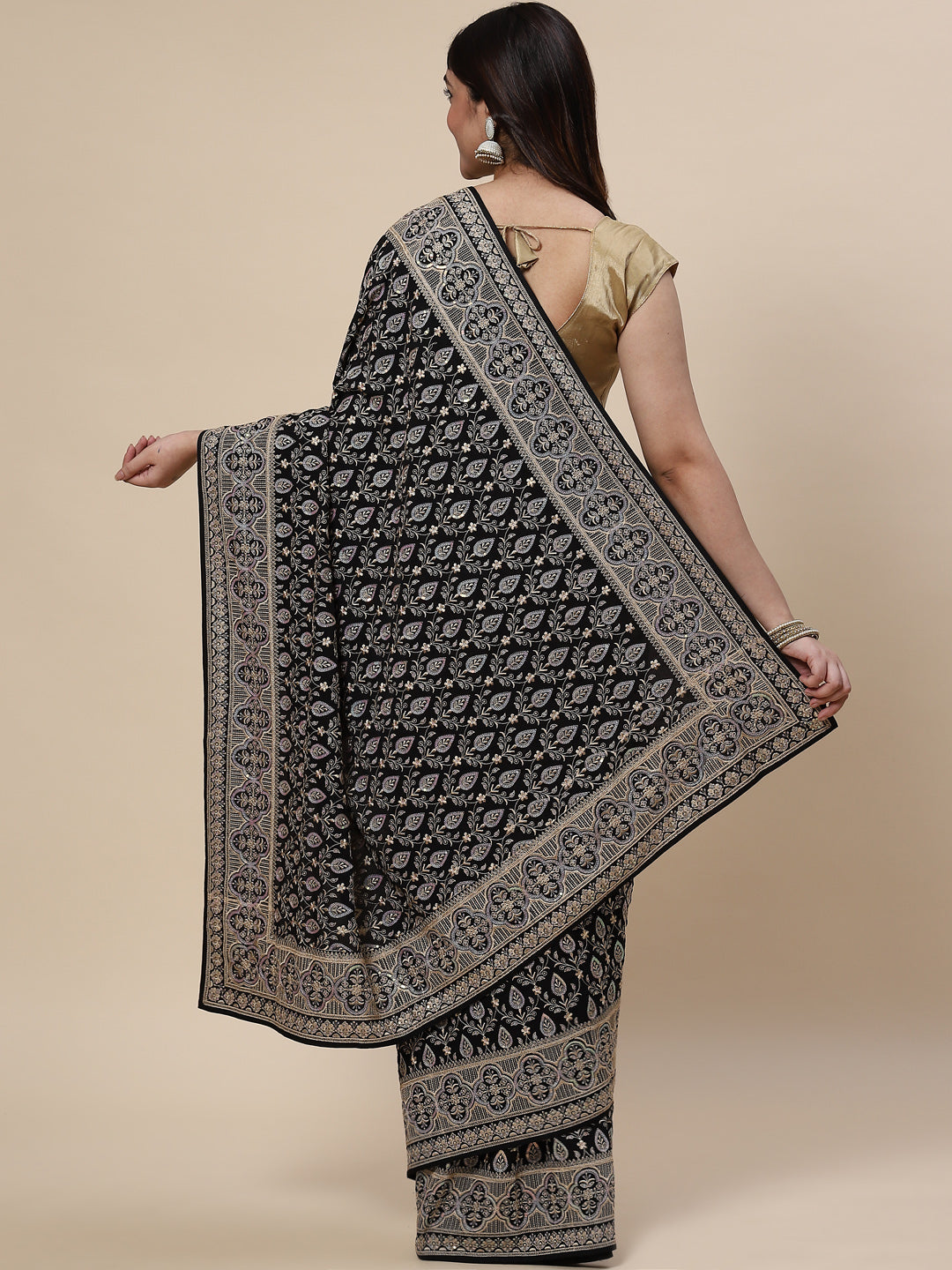 Sequin Embroidered Crepe Saree