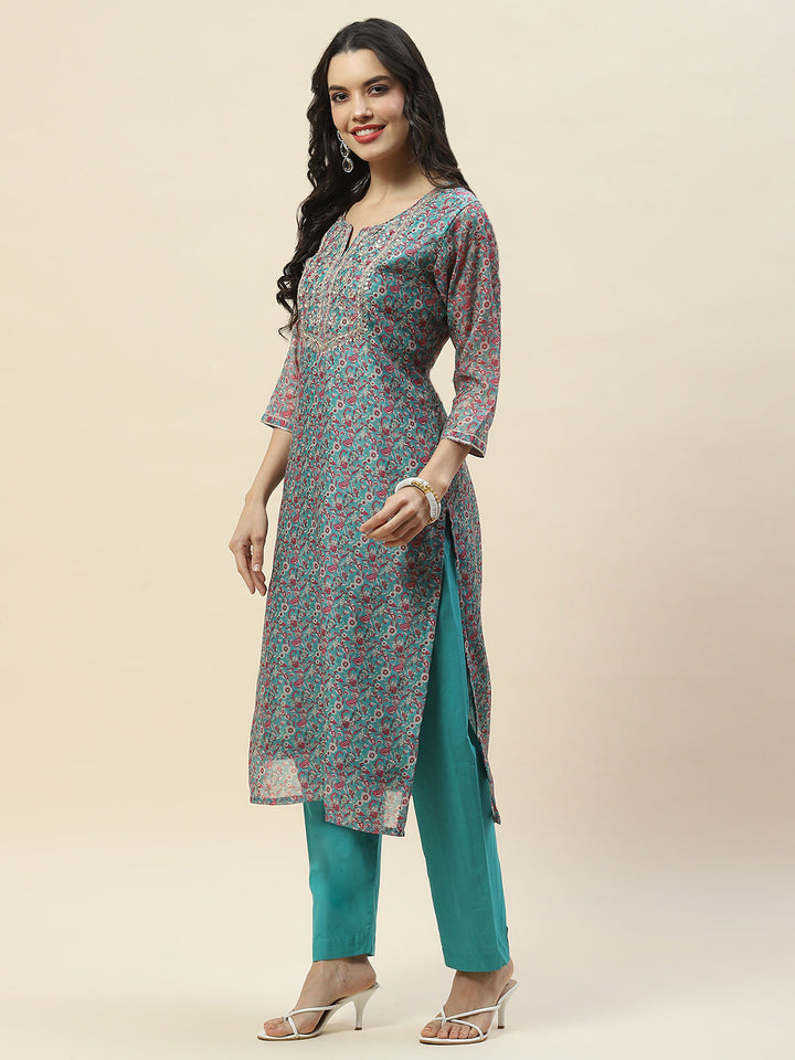 Printed Gota Work Chanderi Kurta With Pants