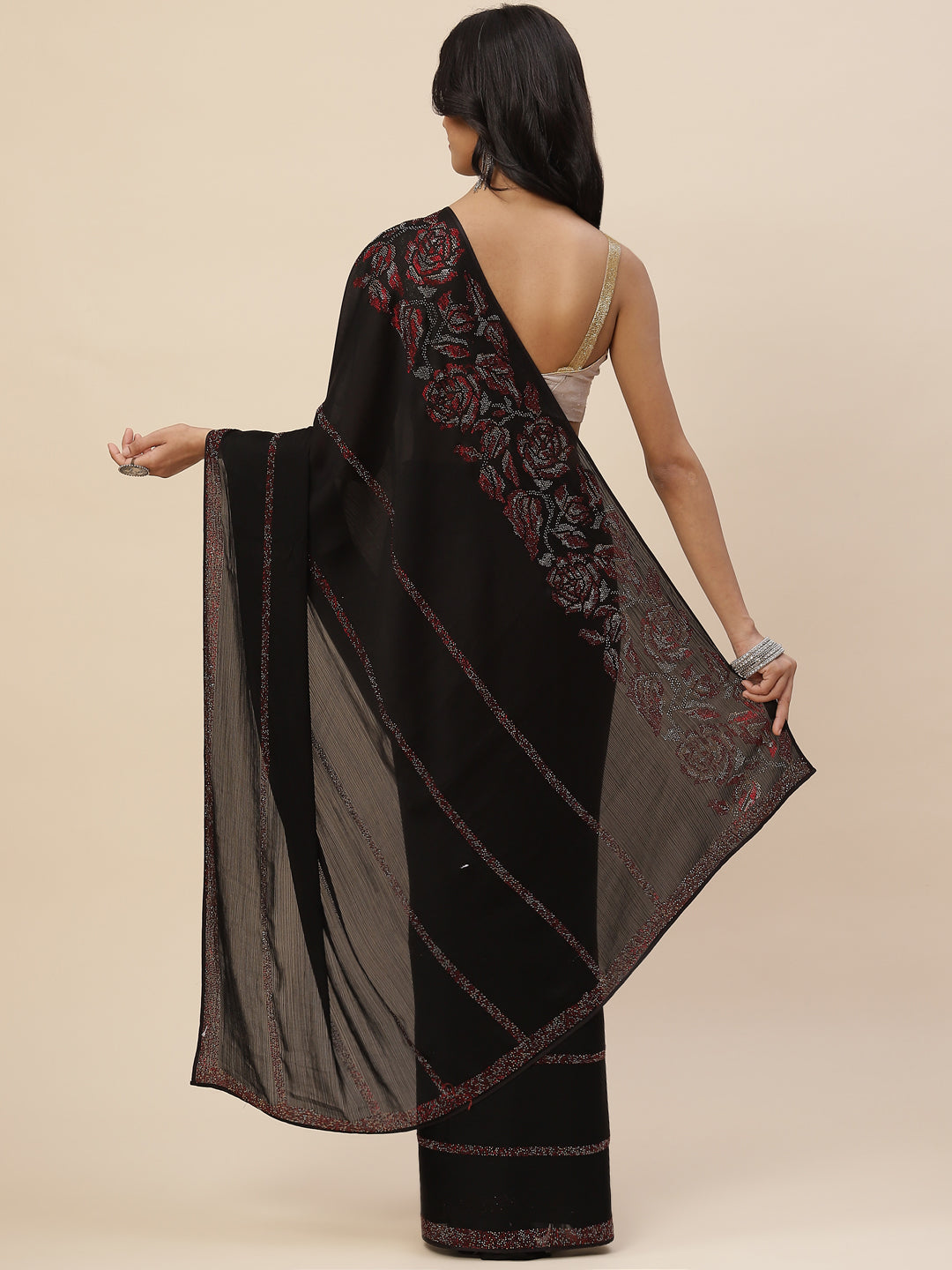 Stone Embroidered Chiffon Saree