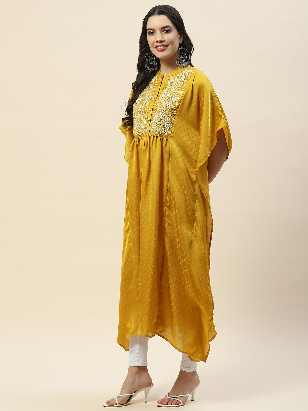 Neck Embroidered Cotton Kaftan Kurta