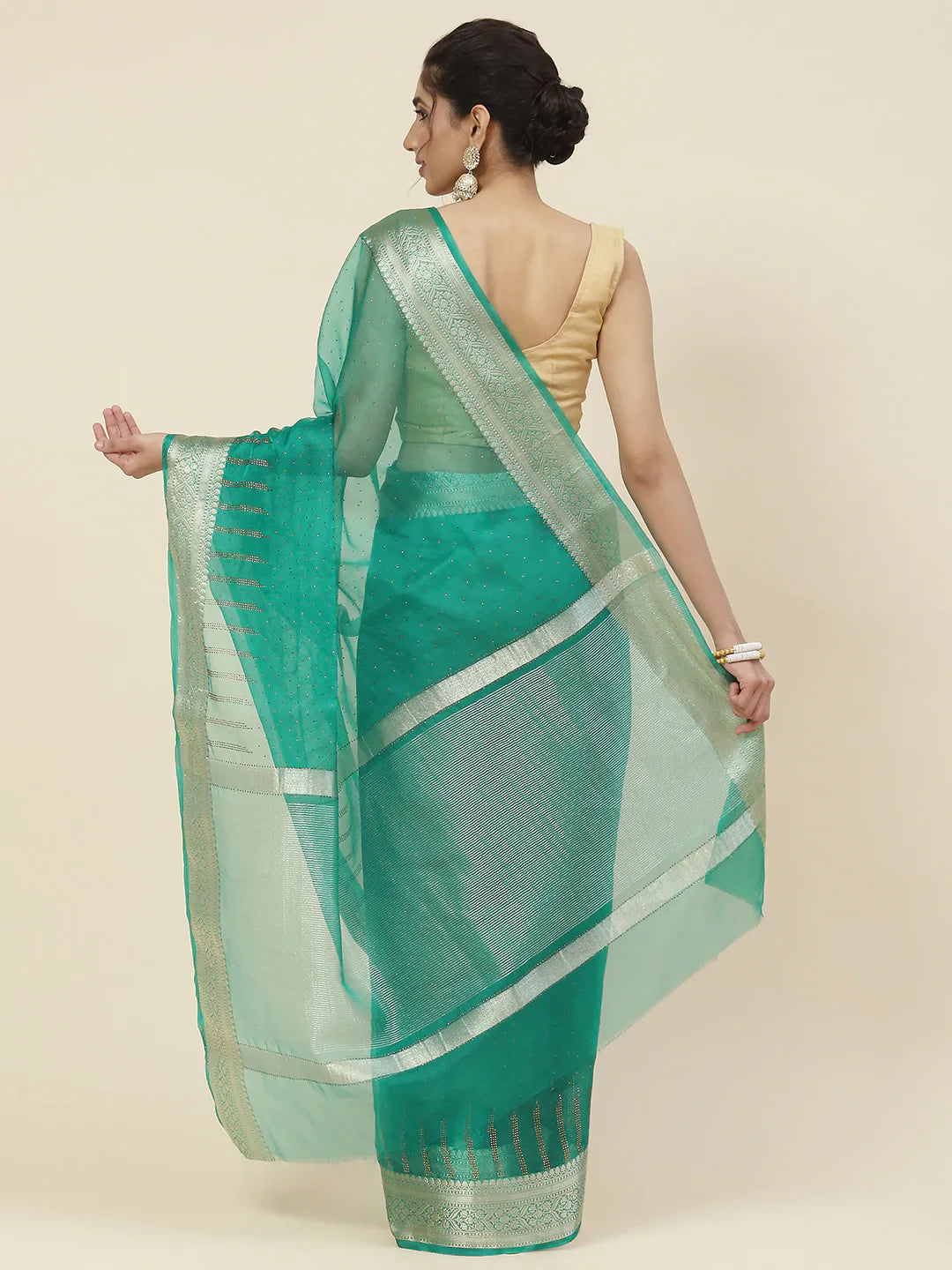 Stone Work Organza Plain Saree
