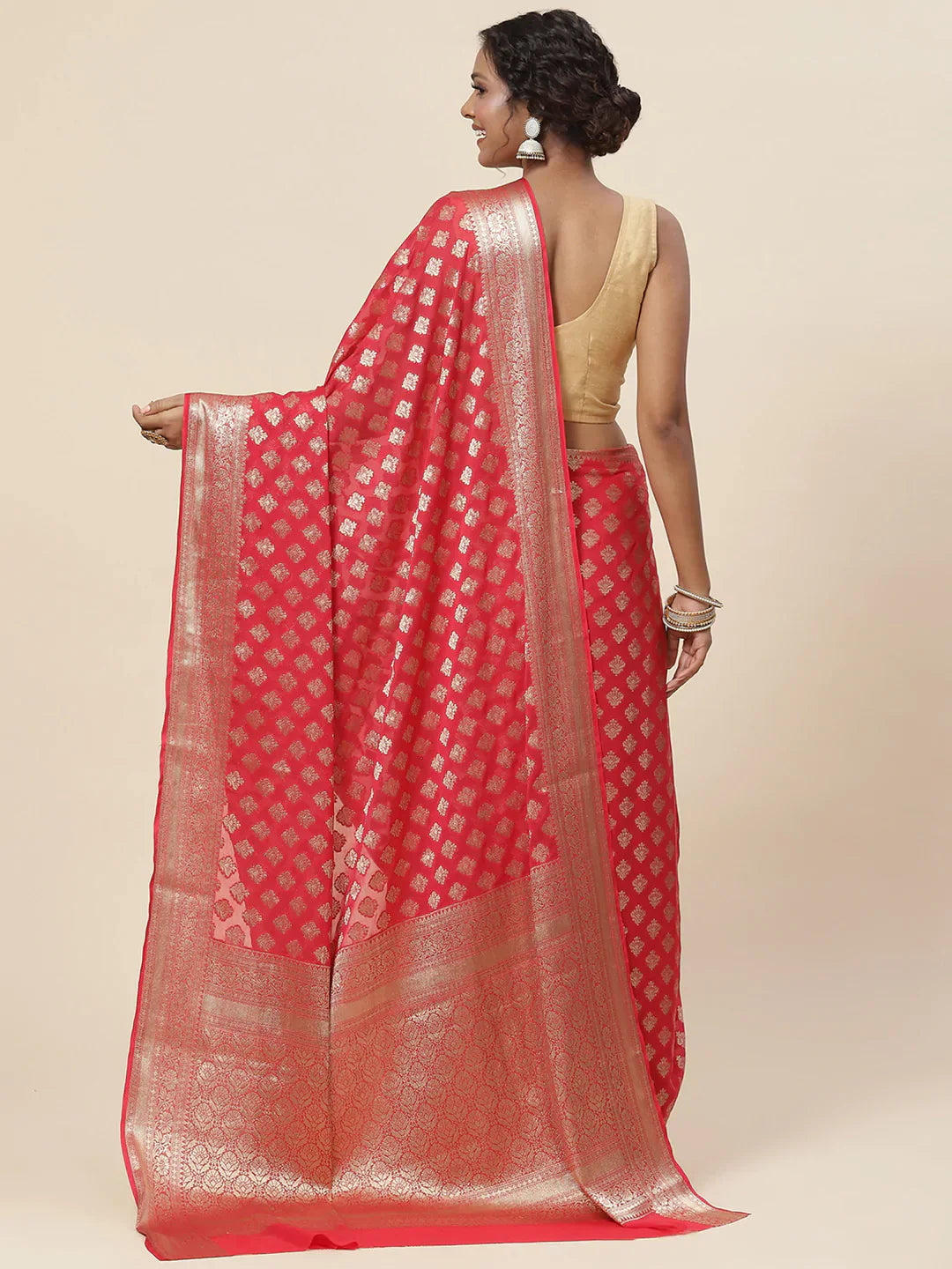 Zari Booti Chiffon Plain Saree