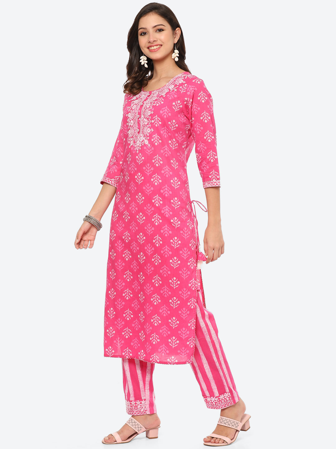 Sequin Work Printed Cotton Kurta With Pant