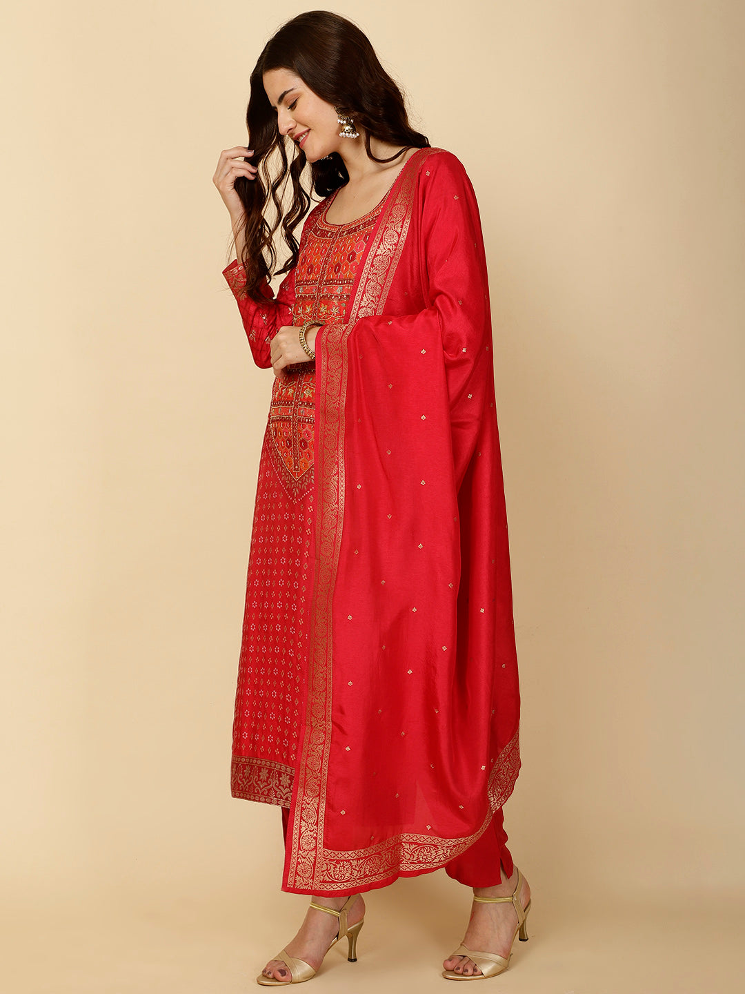 Ethnic Motifs Banarasi Kurta With Pants &amp; Dupatta