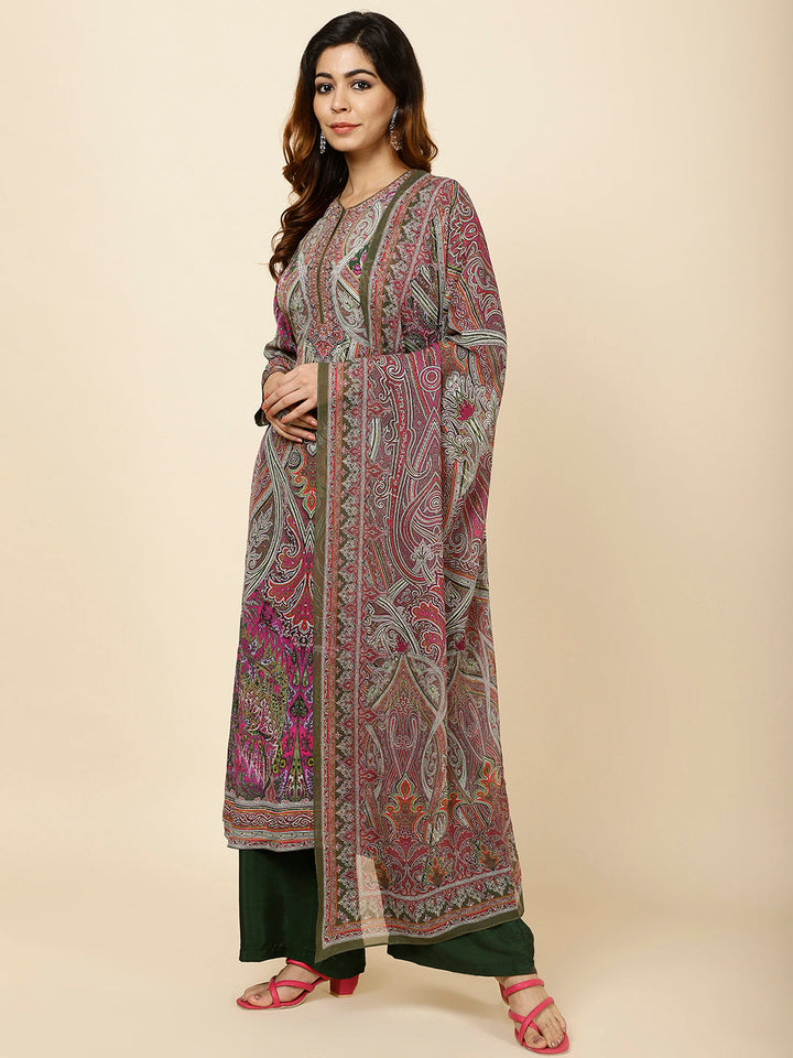 Digital Printed Crepe Kurta With Palazzo &amp; Dupatta