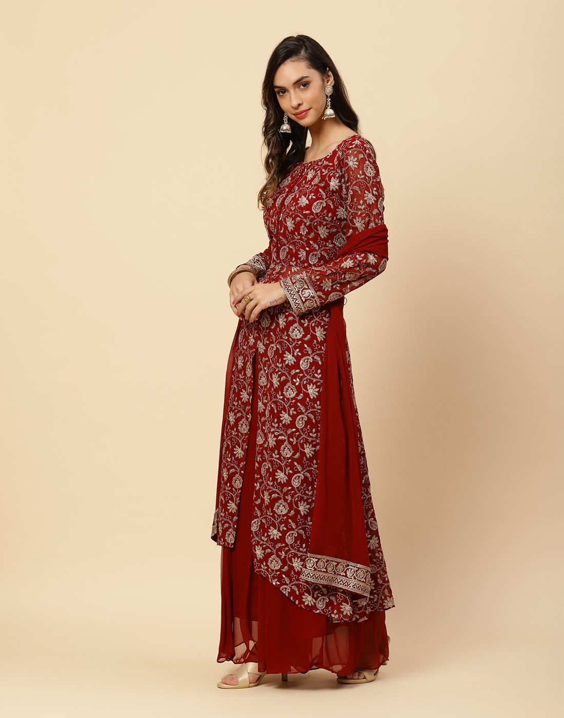 Embroidered Georgette Salwar Kameez Stitched Suit With Net Dupatta