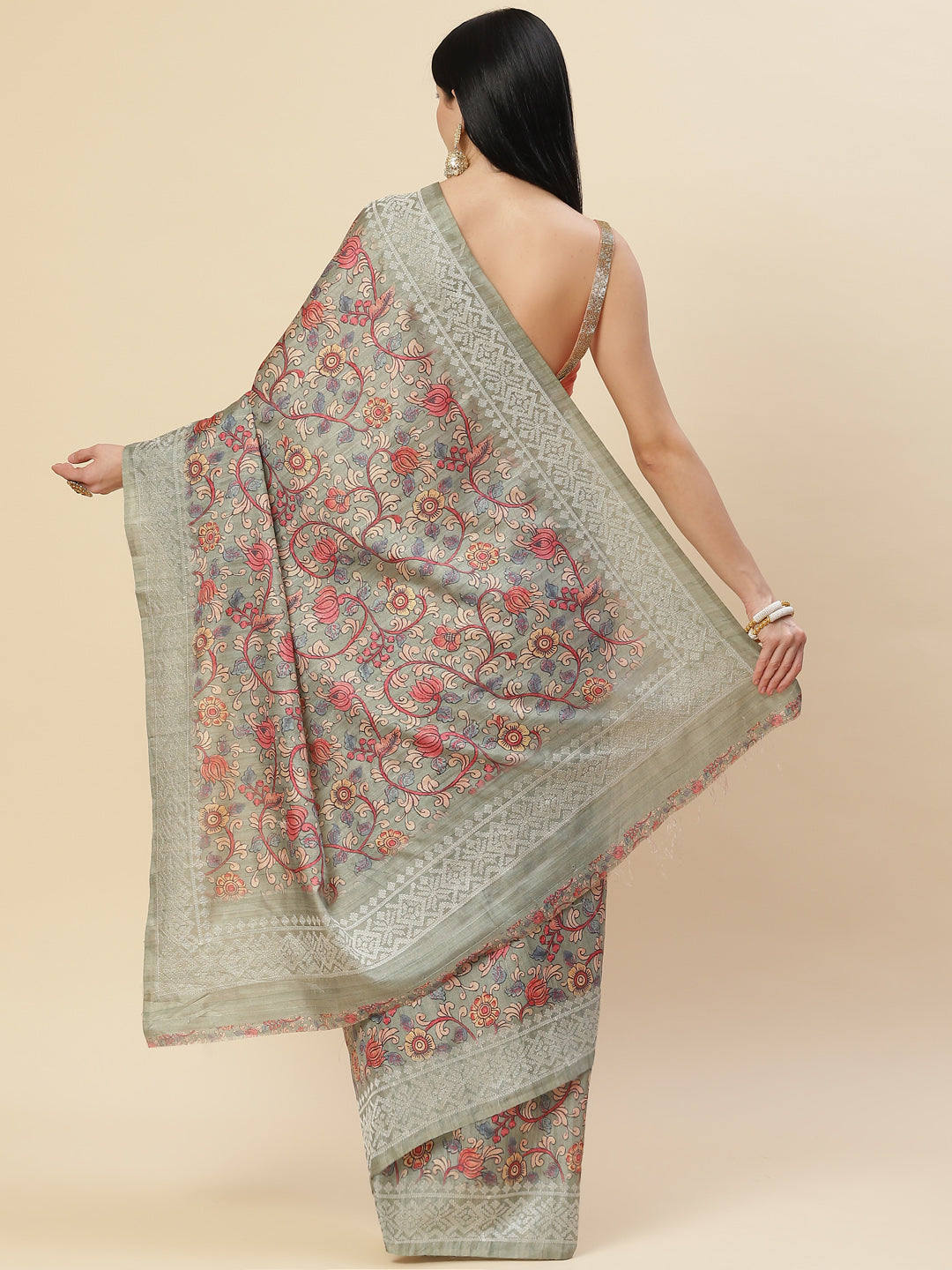 Digital Floral Printed Tussar Saree