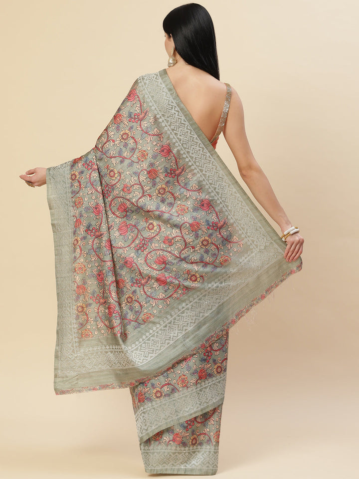 Digital Floral Printed Tussar Saree
