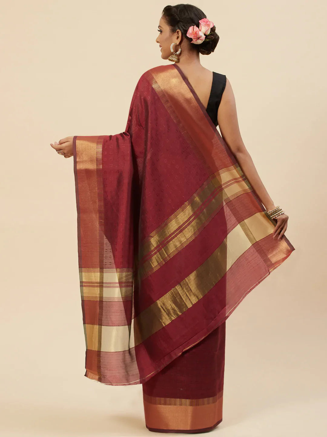 Plain Zari Border Handloom Woven Saree