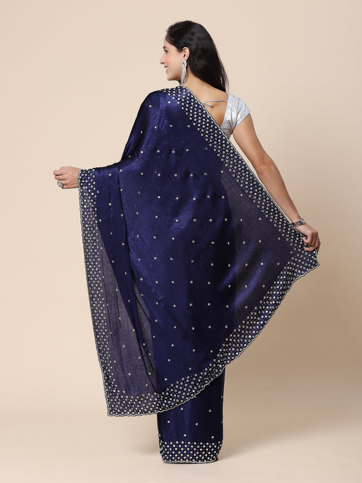 Stone Booti Pure Satin Embroided Saree
