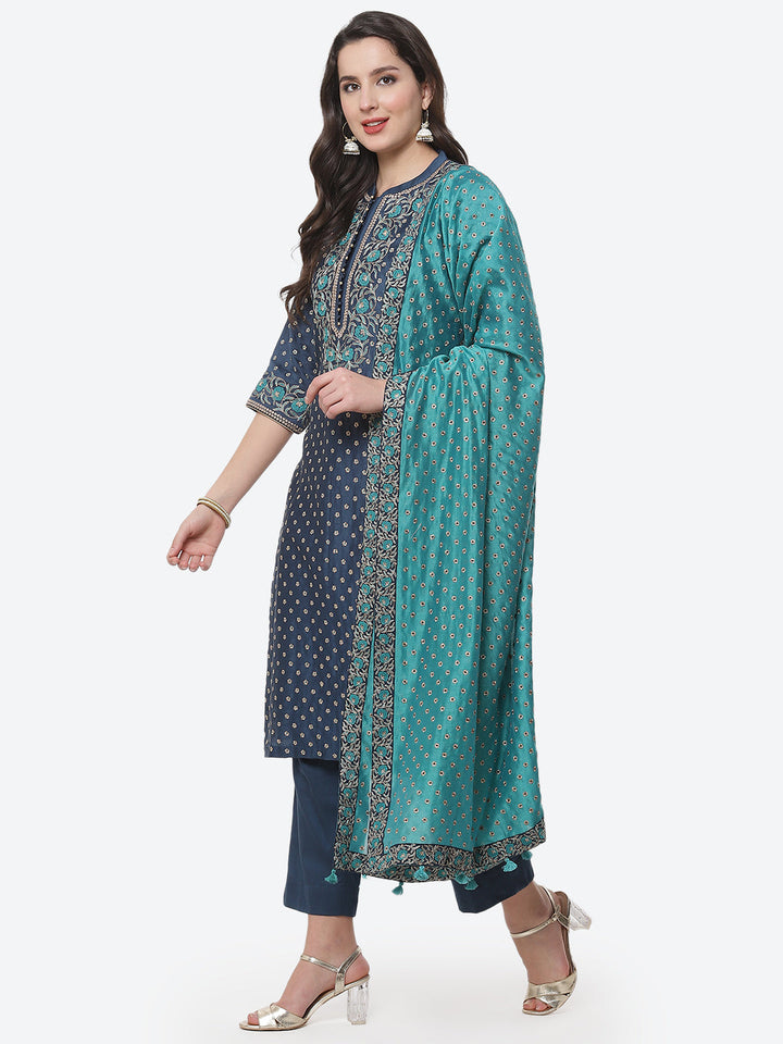 Embroidered Cotton Chanderi Stitched Salwar Kameez With Embroidered Dupatta