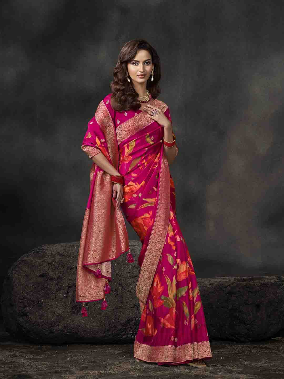 Floral Printed Dola Silk Saree