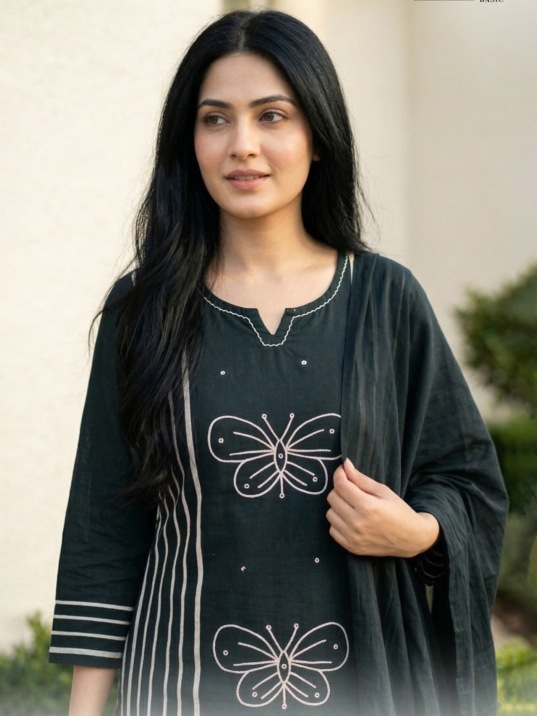 Green Printed Cotton Blend Straight Suit Set With Dupatta