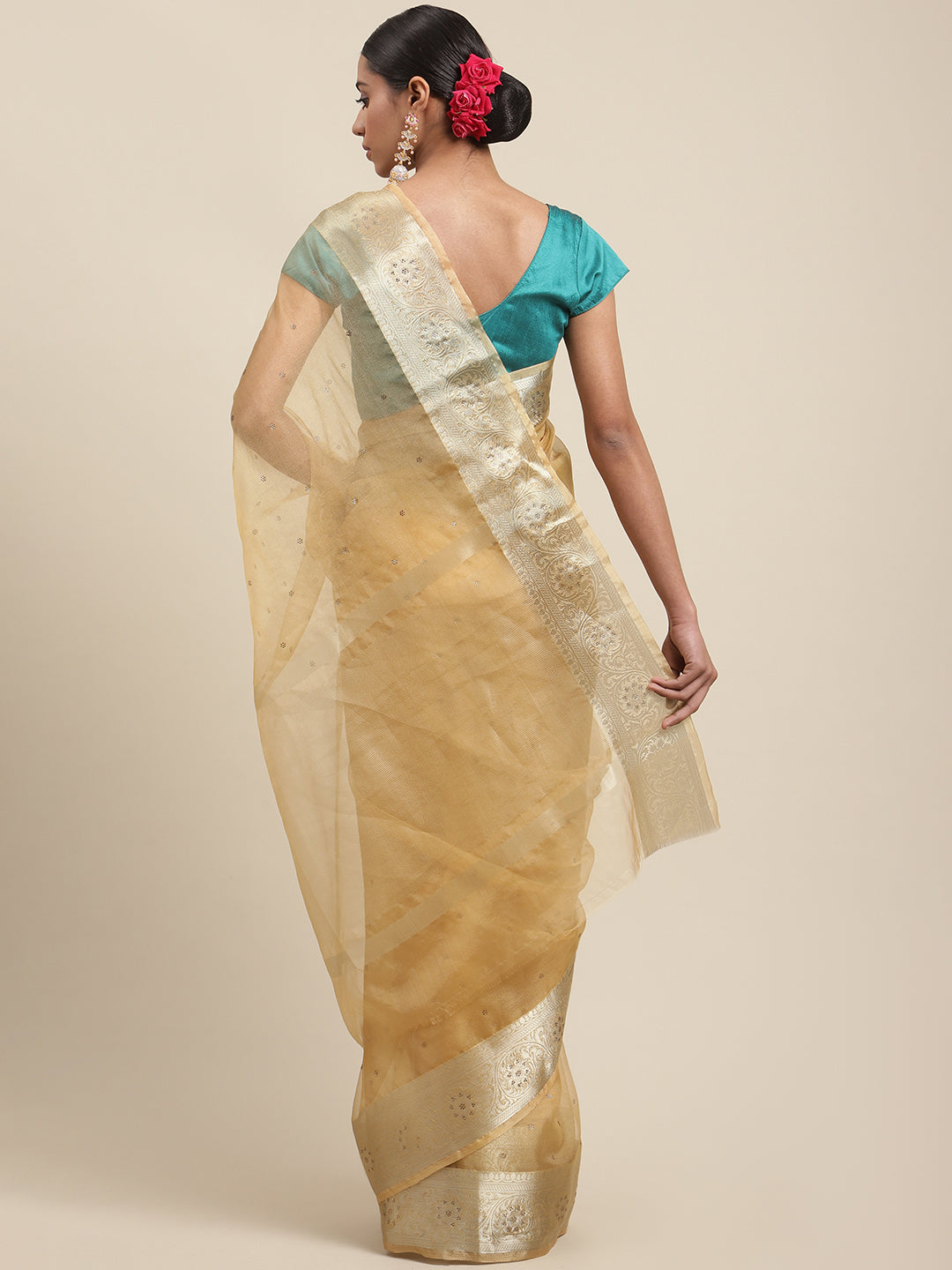 Stone Organza Plain Saree