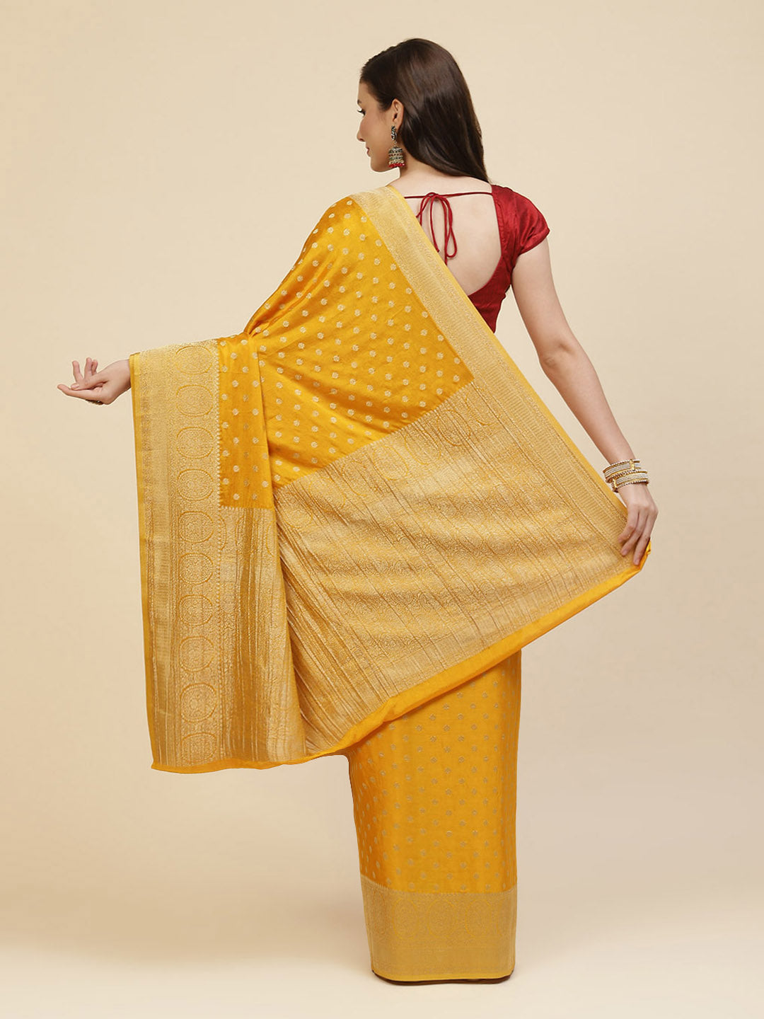 Zari Booti Crepe Plain Saree