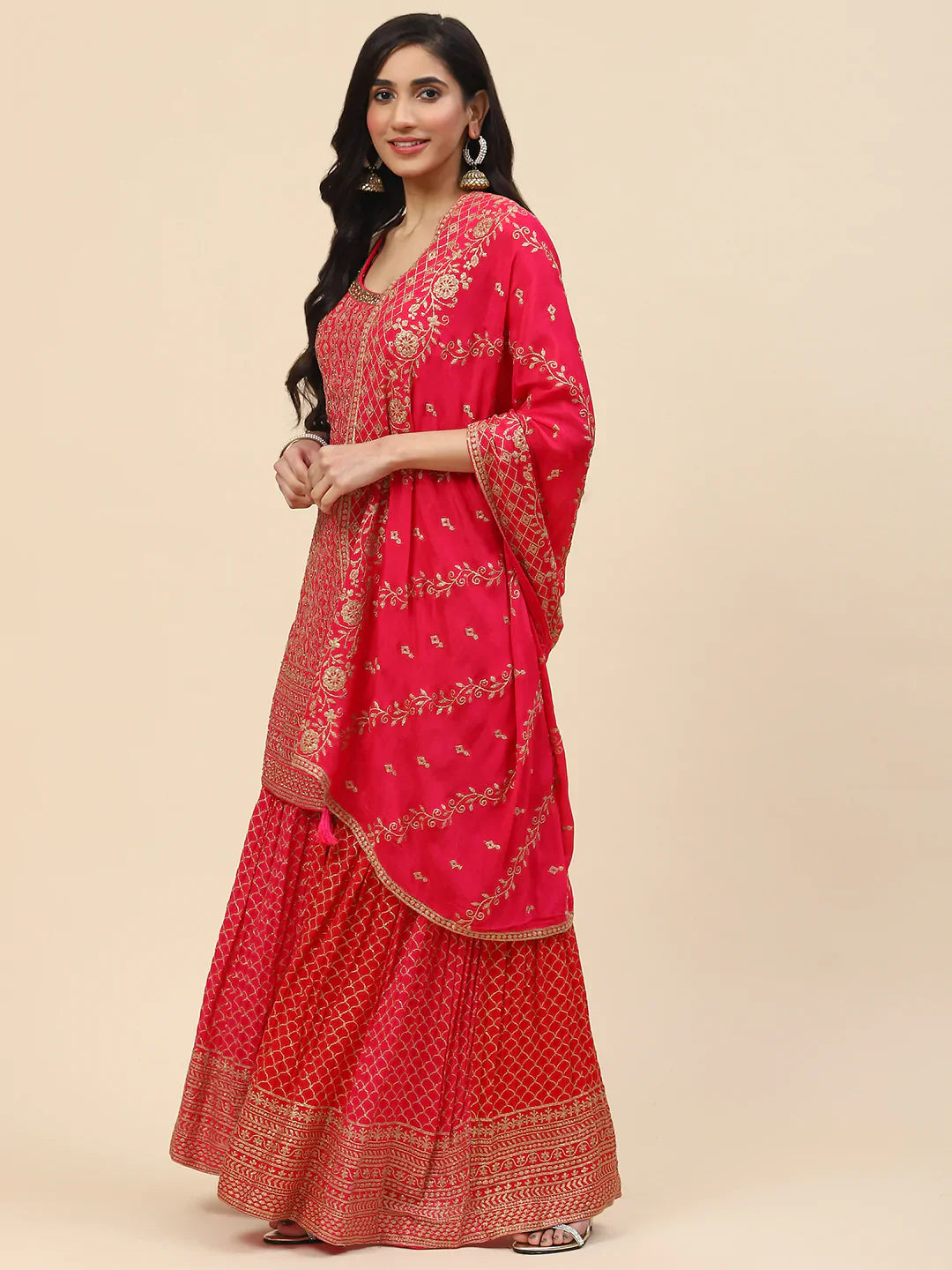 Zari Embroidered Handloom Kurti With Garara &amp; Dupatta