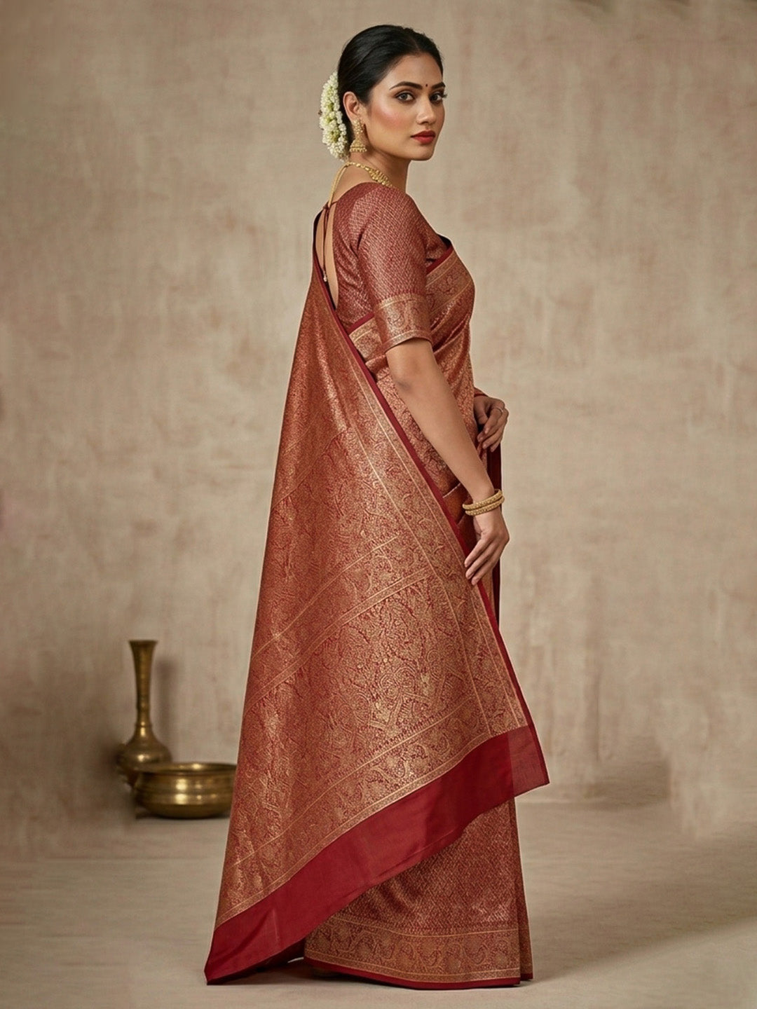 Maroon Woven Design Satan Resham Banarasi Saree