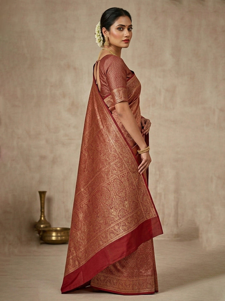 Maroon Woven Design Satan Resham Banarasi Saree