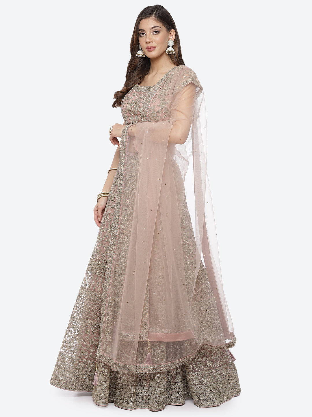 Zari Jaal Net Choli With Lehenga & Net Dupatta