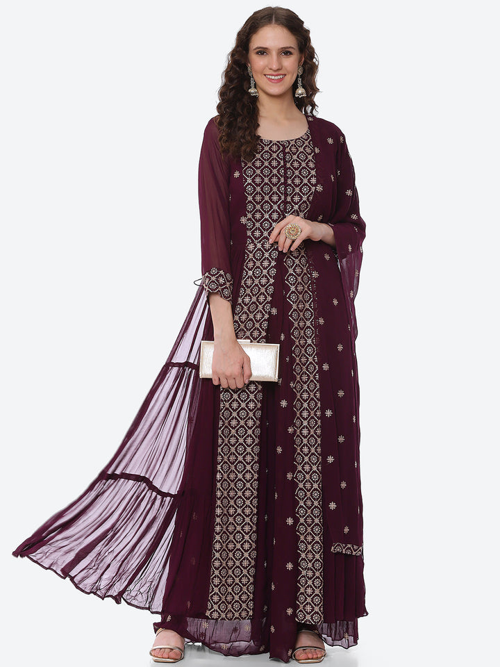 Sequin Georgette Kurta With Palazzo &amp; Dupatta