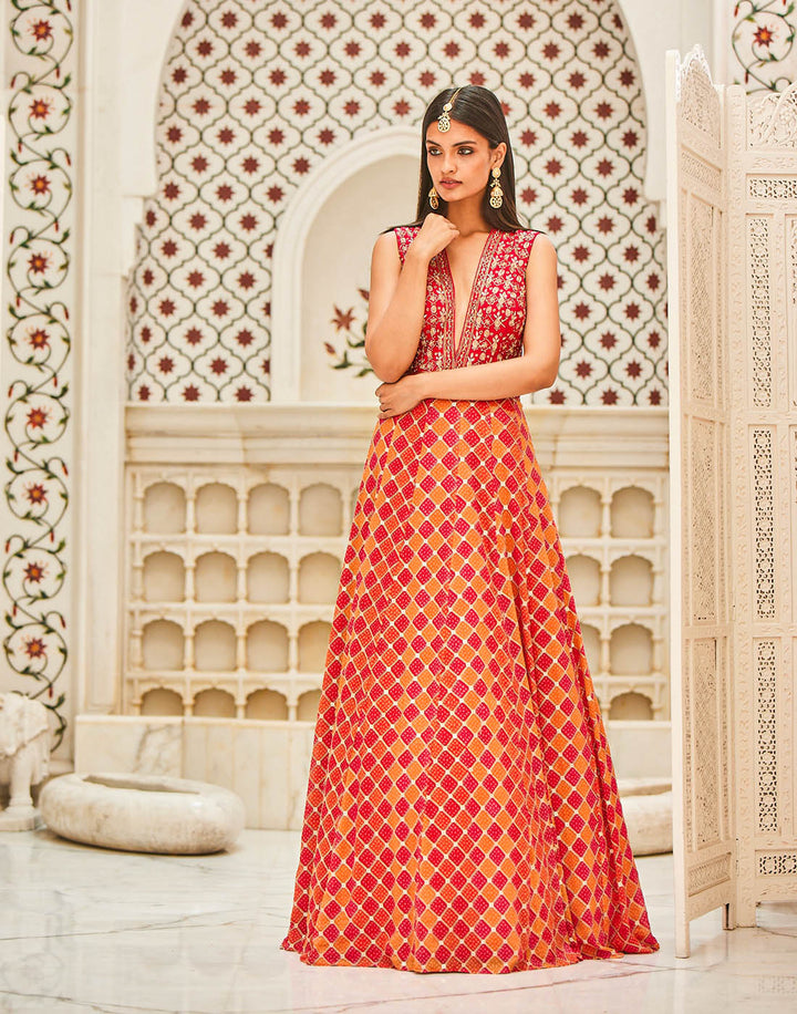 Embroidered Georgette Gown With Yoke Details
