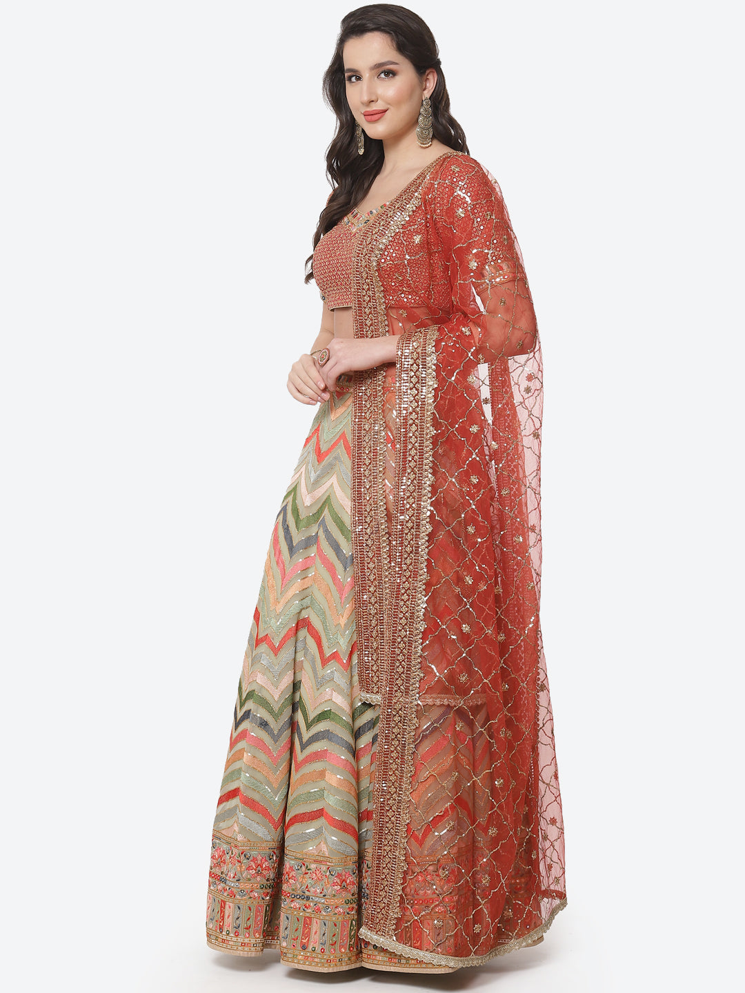 Embroidered Georgette Lehenga With Choli And Dupatta