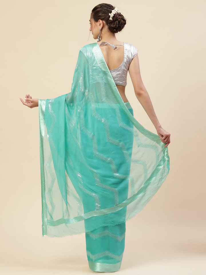 Sequin Embroidered Chiffon Plain Saree