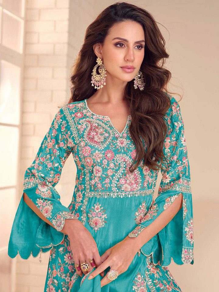 Embroidered Simmar Kurta With Gharara &amp; Dupatta
