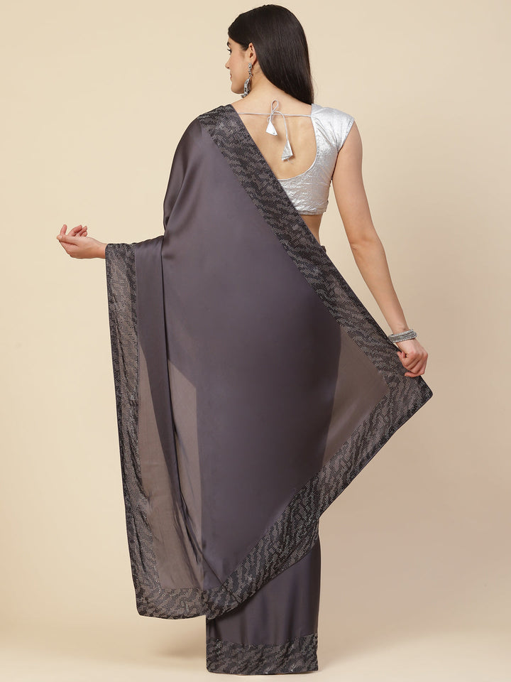 Embroidered Border Booti Satin Saree