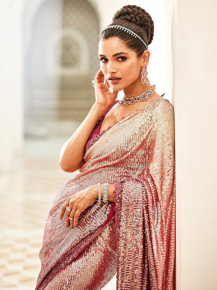 Sequence Embroidered Net Saree