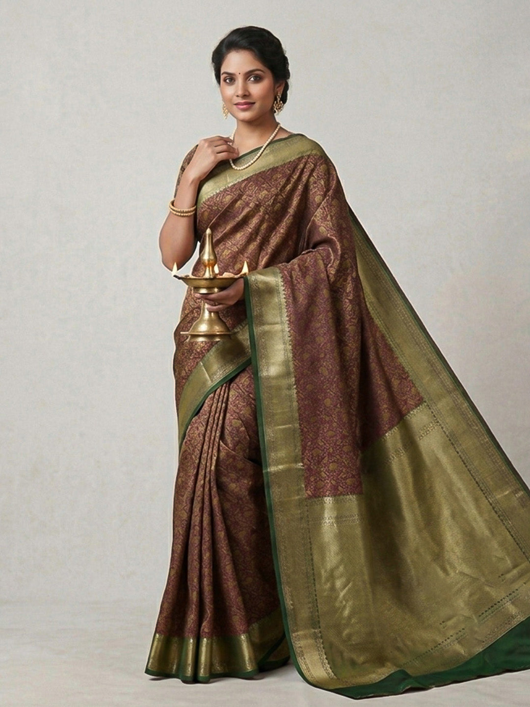 Wine Woven Design Satan Resham Banarasi Saree