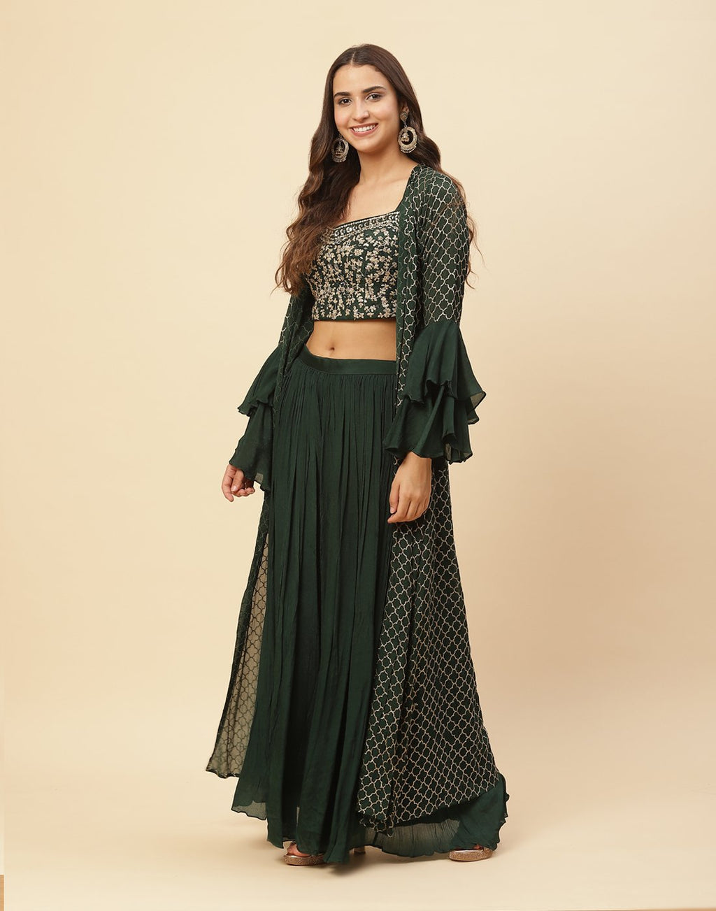 Zari Embroidered Art Crepe Salwar Kameez Stitched Suit With Jacket