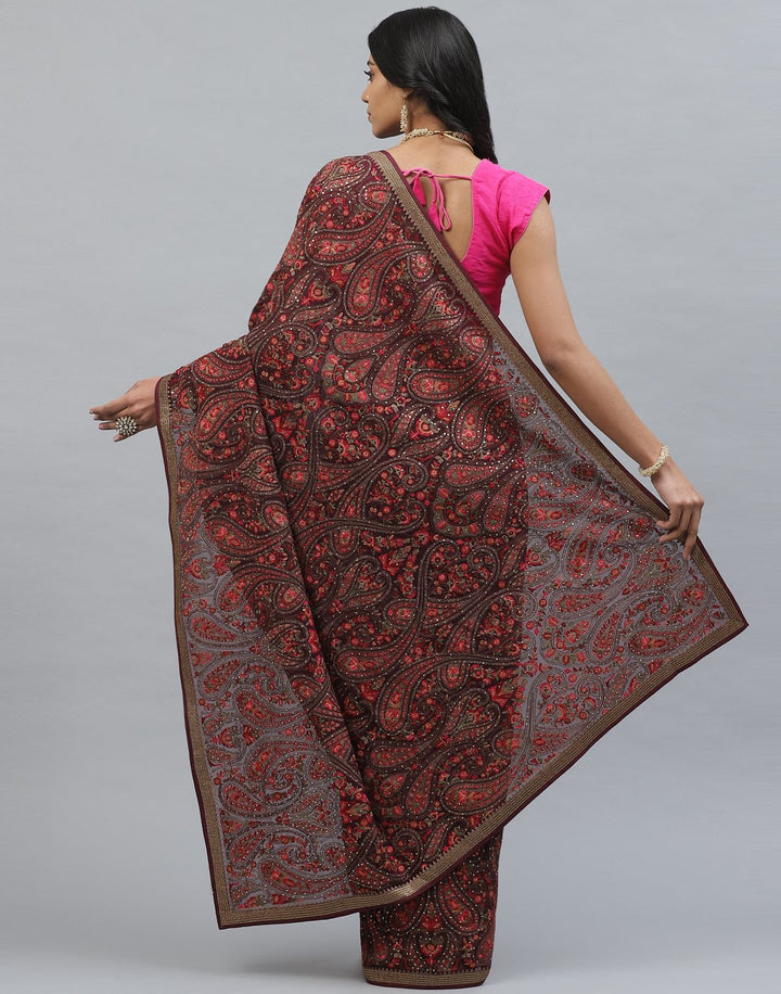 Georgette Saree With Kashmiri Work