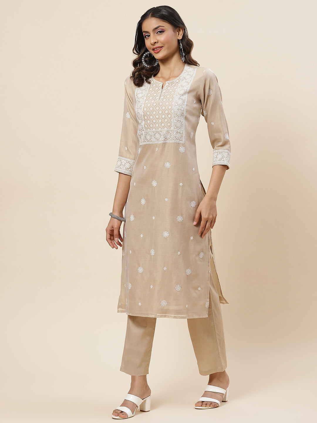 Embroidered Chanderi Kurta With Pants