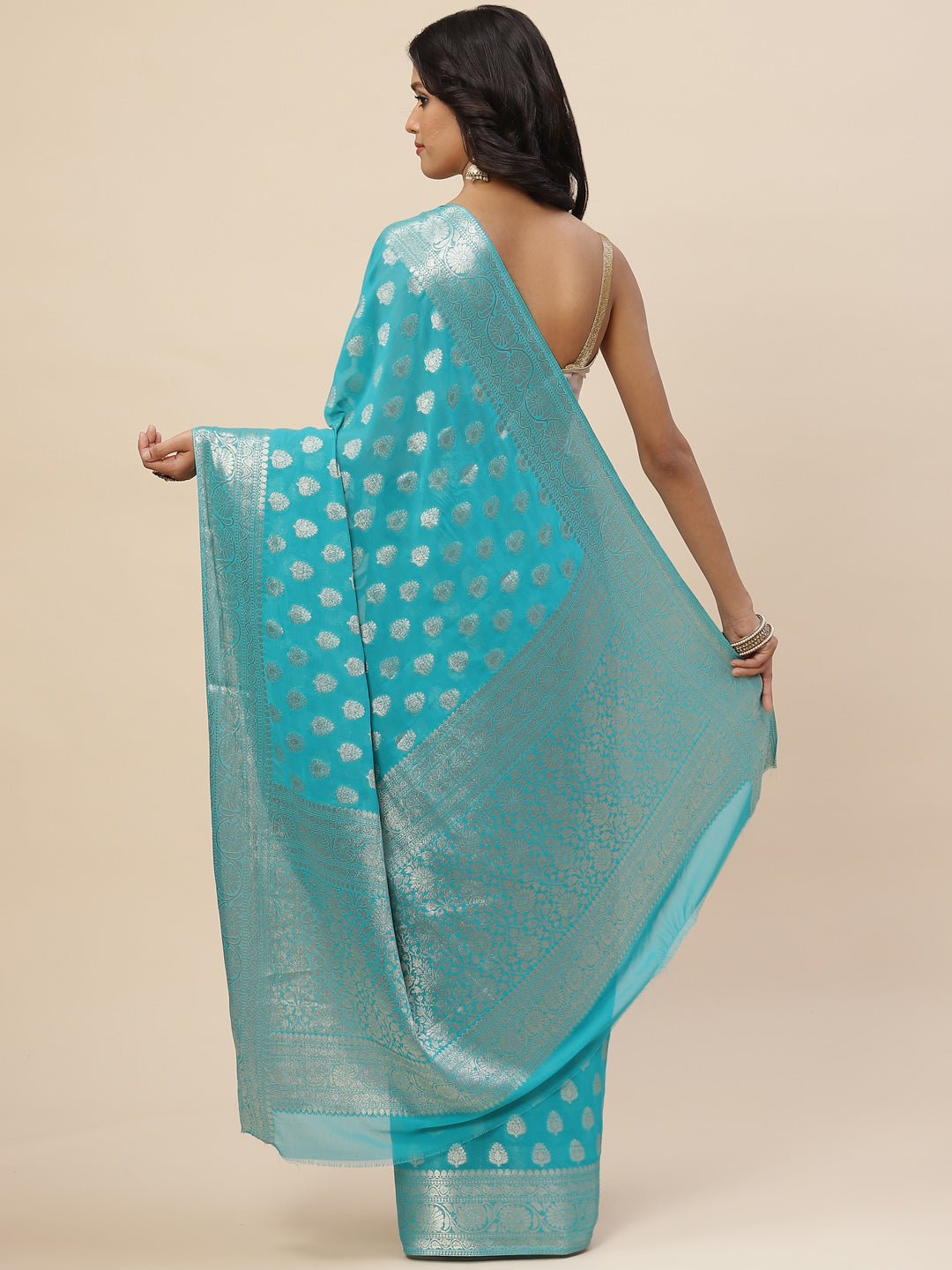 Zari Booti Chiffon Plain Saree