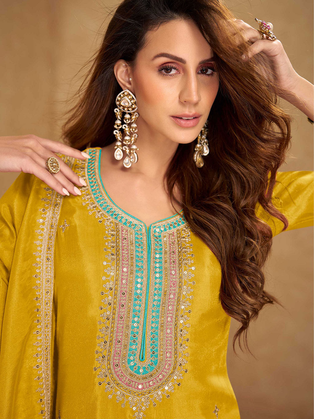 Embroidered Simmar Silk Kurta With Pant &amp; Dupatta