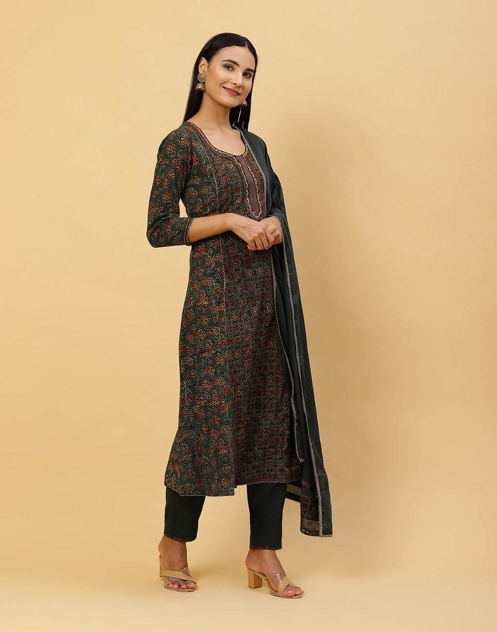 Printed Cotton Anarkali Salwar Kameez Stitched Suit With Dupatta