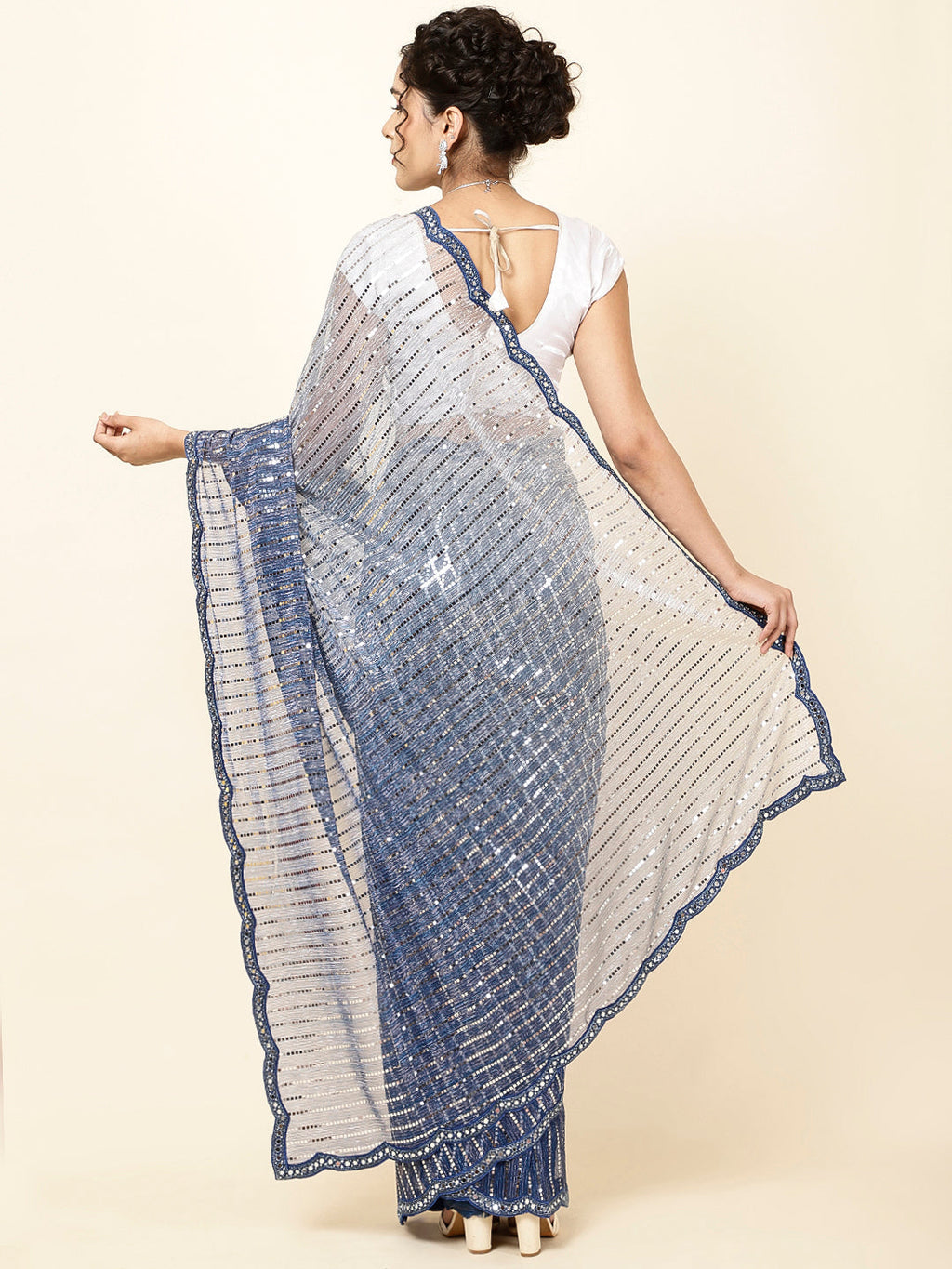 Mirror Work Embroidered Net Saree