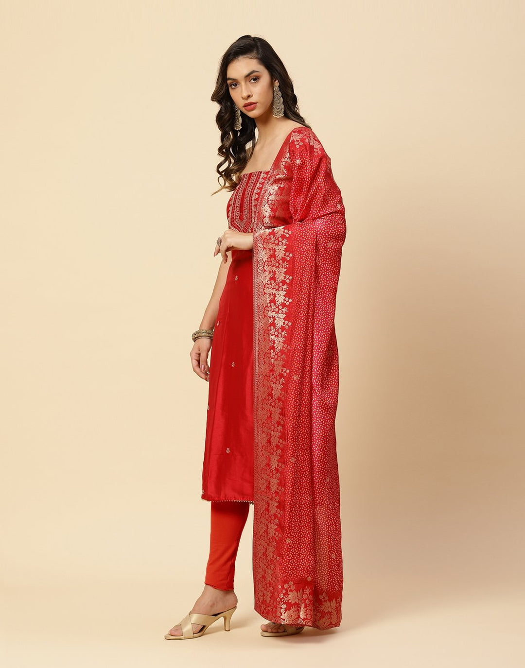 Embroidered Art Handloom Suit Piece With Banarasi Dupatta