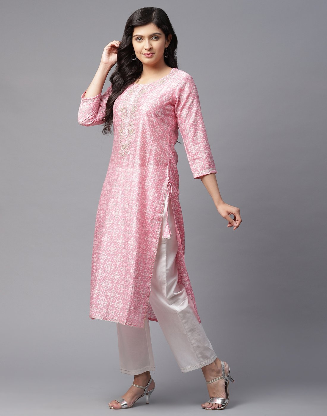 Printed Kurti Pant Set with Gota Work