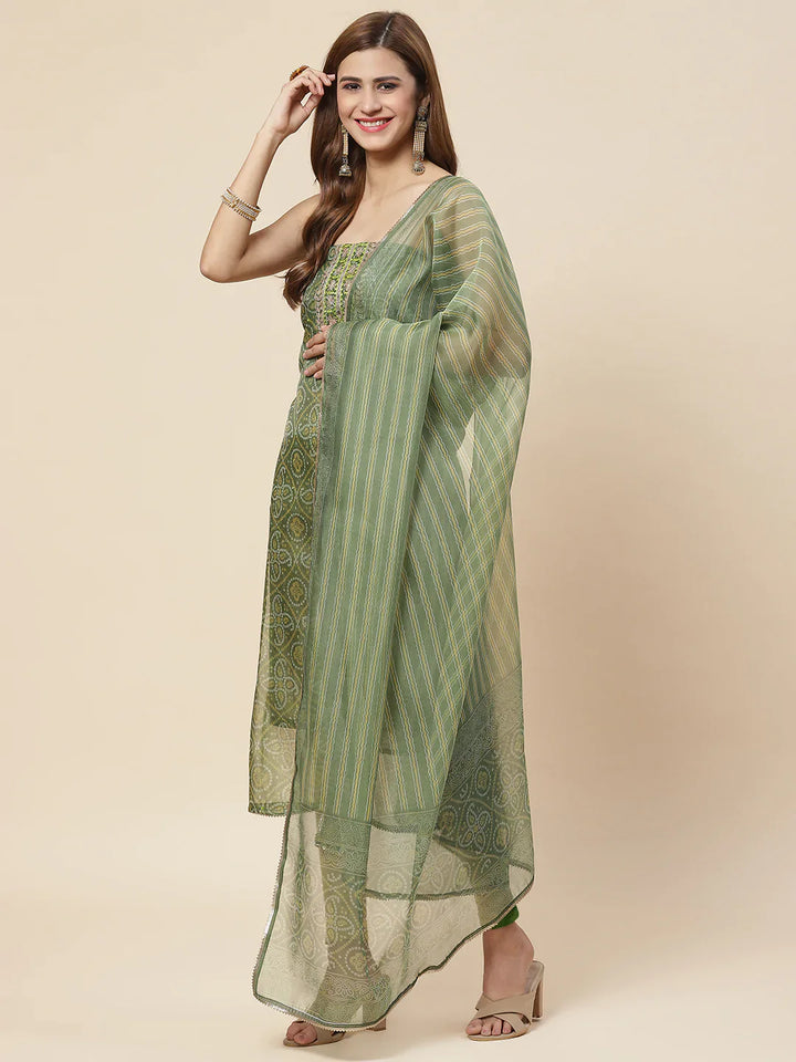 Bandhani Printed Organza Unstitched Suit Piece With Dupatta