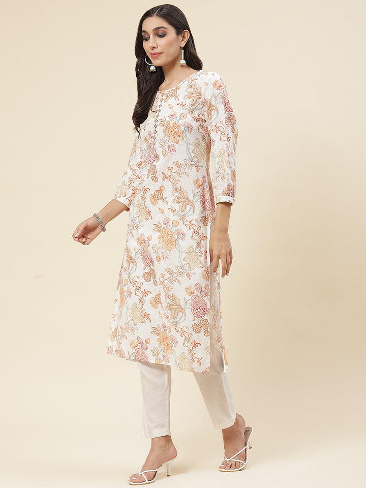 Floral Printed Muslin Kurta