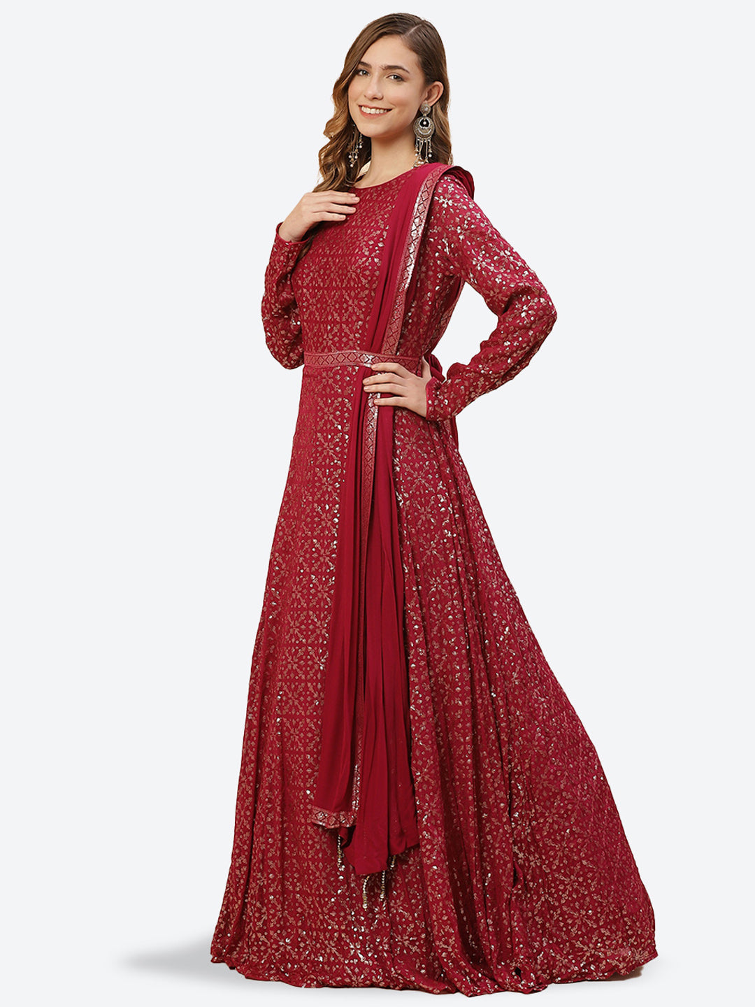 Sequence Crepe Stitched Anarkali Salwar Kameez With Georgette Dupatta