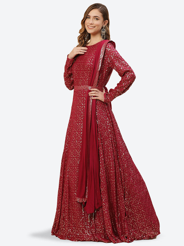 Sequence Crepe Stitched Anarkali Salwar Kameez With Georgette Dupatta